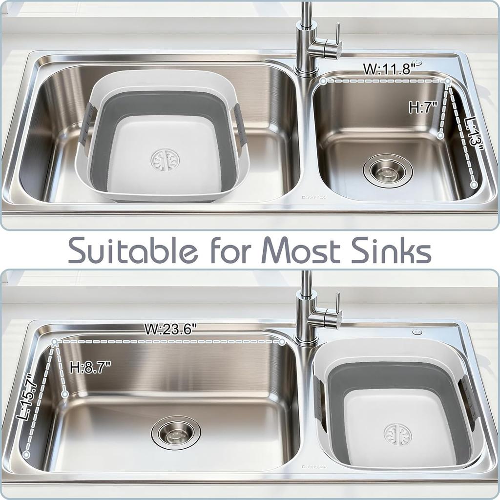 Upgraded 2.4 Gal (9L) Collapsible Dish Basin With Drain Plug, Space Saving Multiuse Foldable Sink Tub, Dishpan, Beverage Tubs For Camping, Vegetable