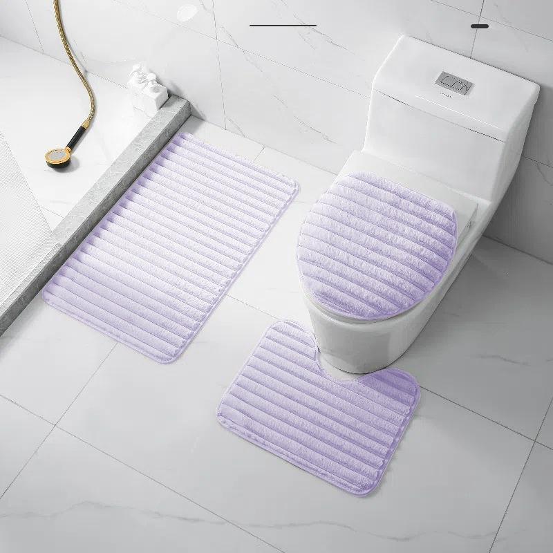 3Pcs Minimalist Style Plush Bathroom Floor Mat Set Non-slip Soft Doormat Water Absorbent for Bath Entry