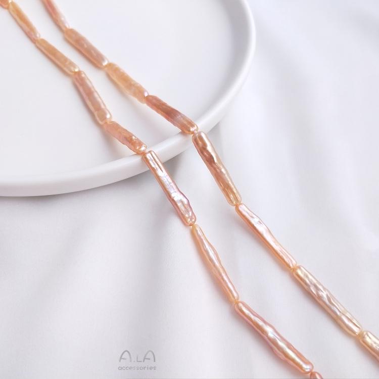 Baroque Irregular Toothpick Pearl Beads with Silver Through-Holes for DIY Jewelry