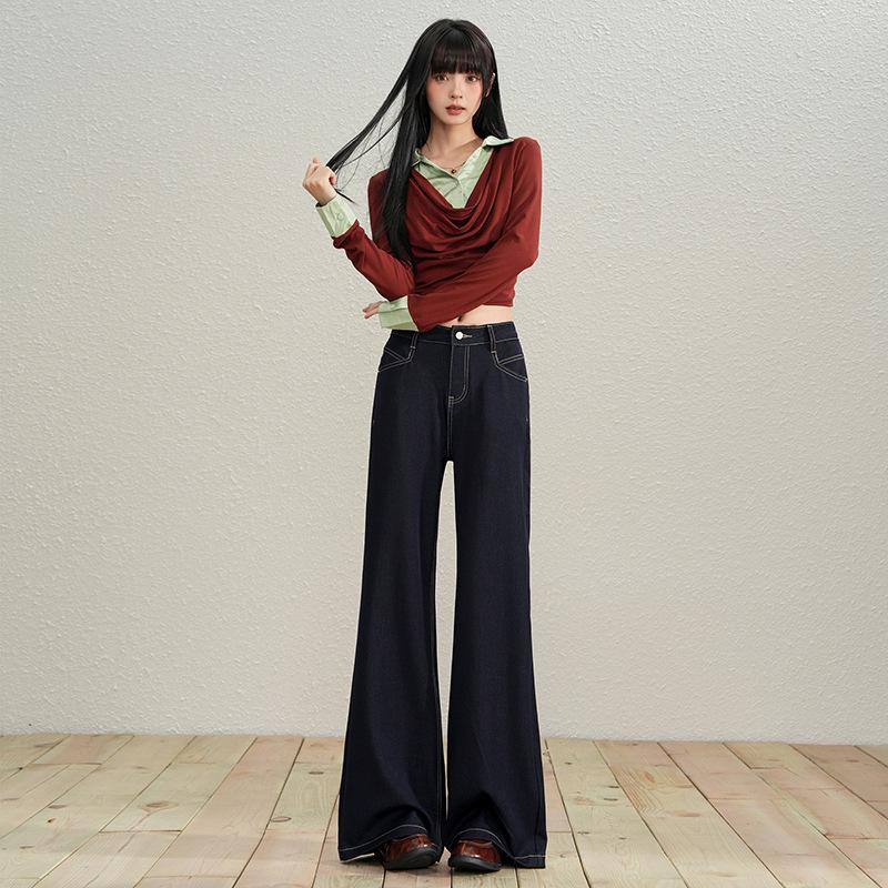 

Winter 2025 American Retro High Waist Wide-Leg Women s Jeans Large