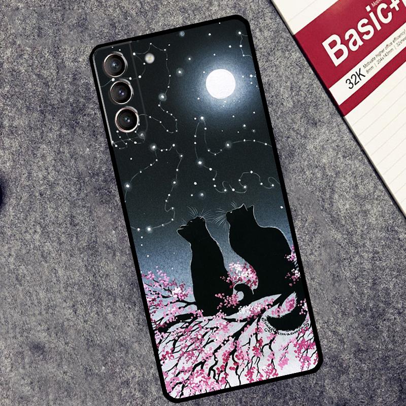 Black Cat Face Kitty Case For Samsung Galaxy S25 S26 Ultra S20 S21 S22 S23 S10 Plus S25 FE S24 Ultra Cover Coque