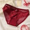 Elegant French Red Lace Low-Waist Thongs: Sexy & Festive Women's Wedding Panties