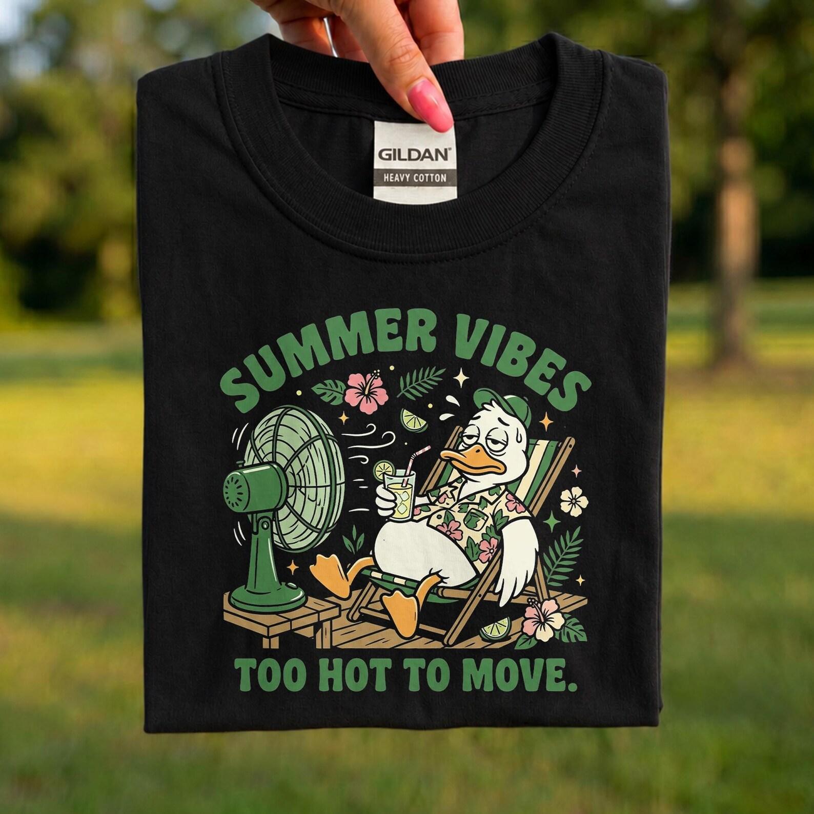 Summer Vibes Too Hot To Move Shirt, Funny Duck Tee, Lazy Summer T-Shirt, Sarcastic Beach Tee, Summer Graphic Shirt M