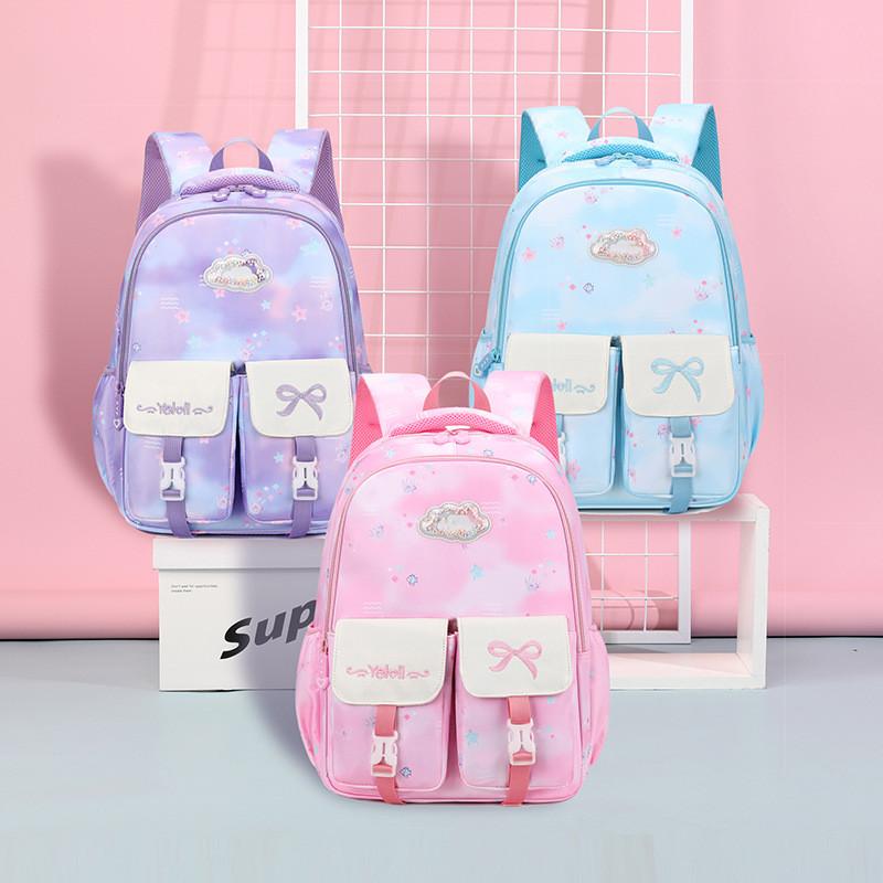 Stylish And Trendy Waterproof School Backpack For Girls With Cartoon Prints In Purple Pink And Blue