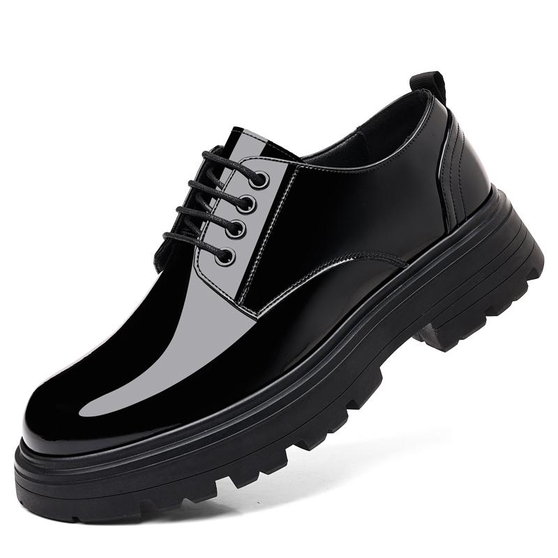 

Men s lacquered leather shoes Classic minimalist style Office and Party Outdoor Fashion Street Thick soled shoes Black New 44