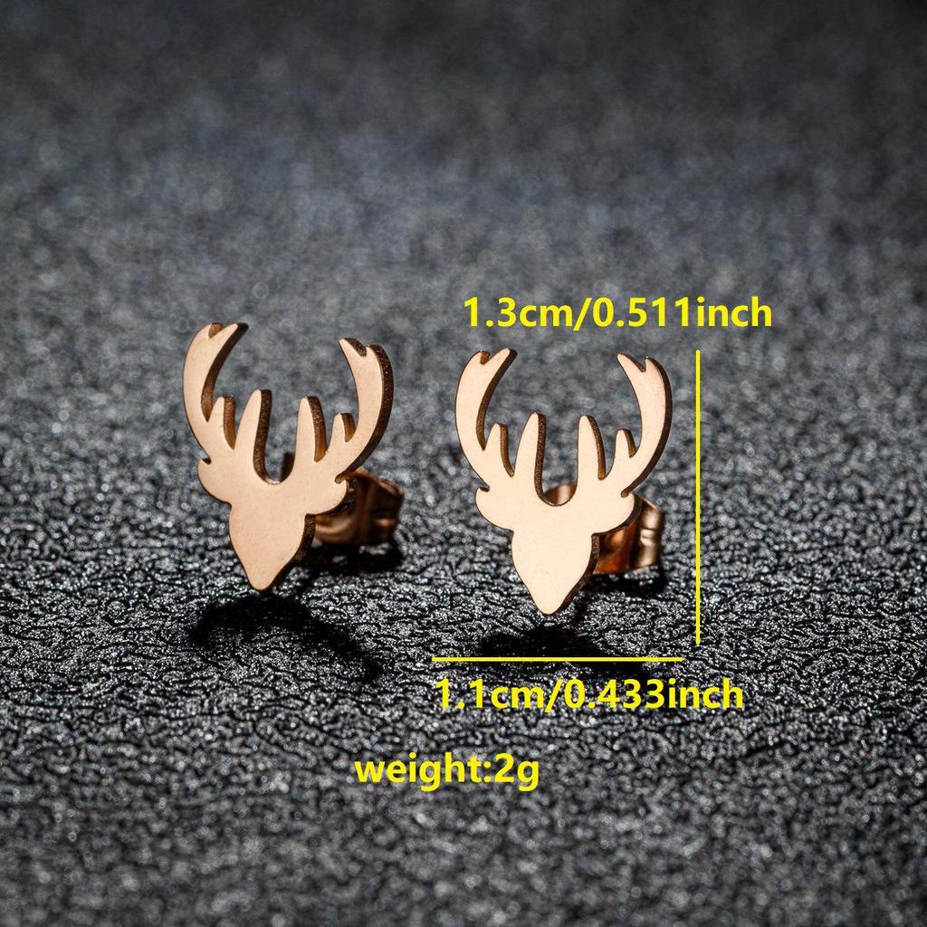 Ohrstecker aus Edelstahl im koreanischen Stil mit Elchgeweih - Weihnachts-Mode Mini-Ohrringe