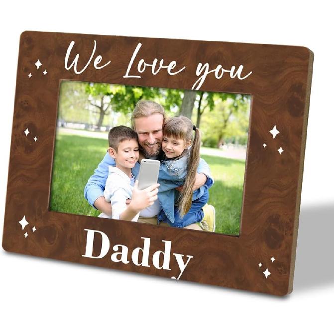 Dad Gift, We Love You Daddy Picture Frames, Father's Birthday Wood Picture Frame Gift, Family Wooden Photo Frame Fitting a 4x6 Inch Photo, Display on