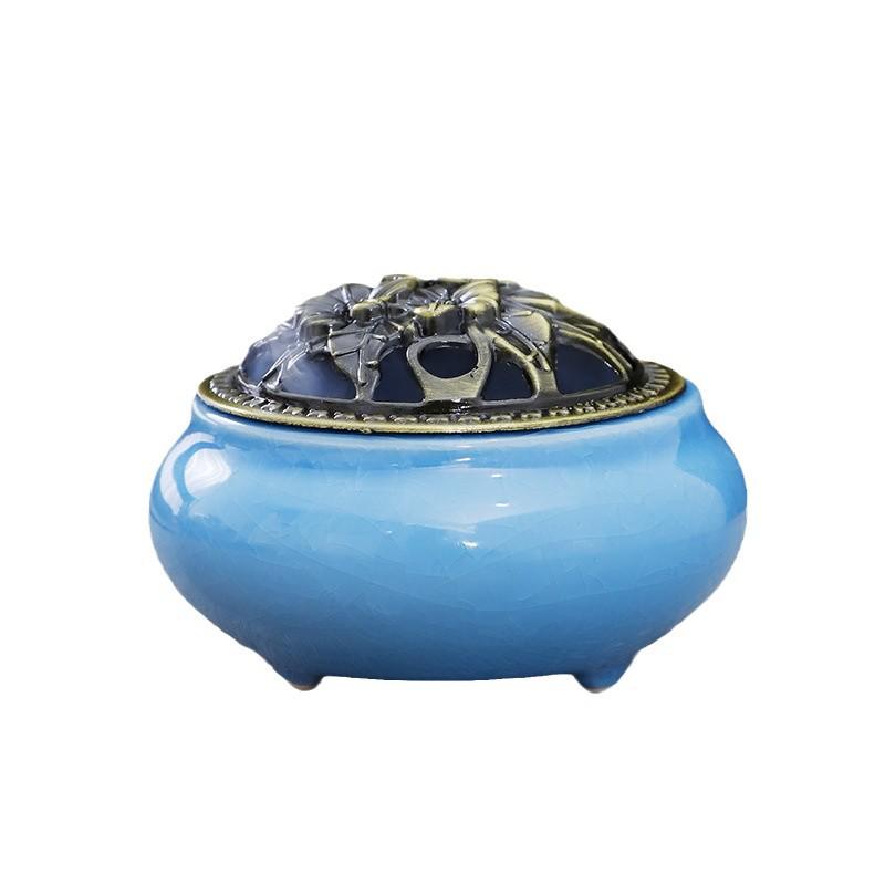 Celadon Ceramic Incense Burner for Home, Buddhist Supplies, Sandalwood Incense Path, Ice Crack Kiln Change Design.