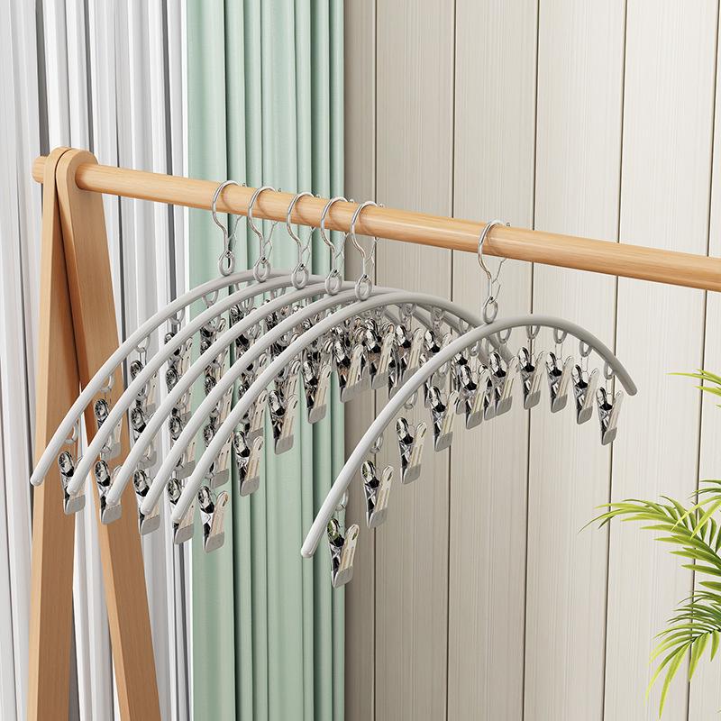 Multi-Functional Stainless Steel Sock Clips Hanger - Mark-Free, Multi-Clip Laundry Drying Rack for Clothes and Socks. серый