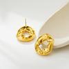 Simple Round Hollow Stud Earrings for Women Fashion Gold Plated Irregular Fold Texture Geometric Earring Trendy Jeweley Gift