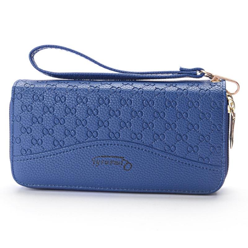 Fashionable Lychee Patterned Multi Slot Mobile Phone Bag with Double Zipper Wallet for Women