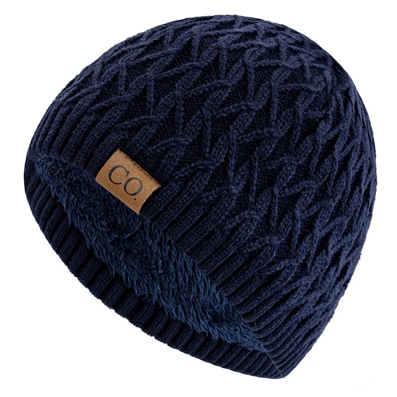 New Style Unisex Winter Hats Plush Fur Lined Men Women Warm Beanie Cap Casual CO Label Winter Ski Knitted Hats