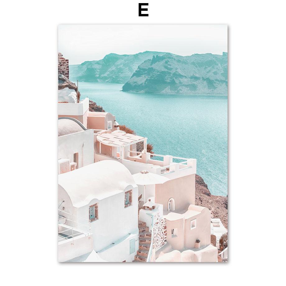 Santorini Hellas Øy Egeerhavet Sakura Veggkunst Lerretsmaleri Nordiske Plakater og Trykk Veggbilder for Stuedekor