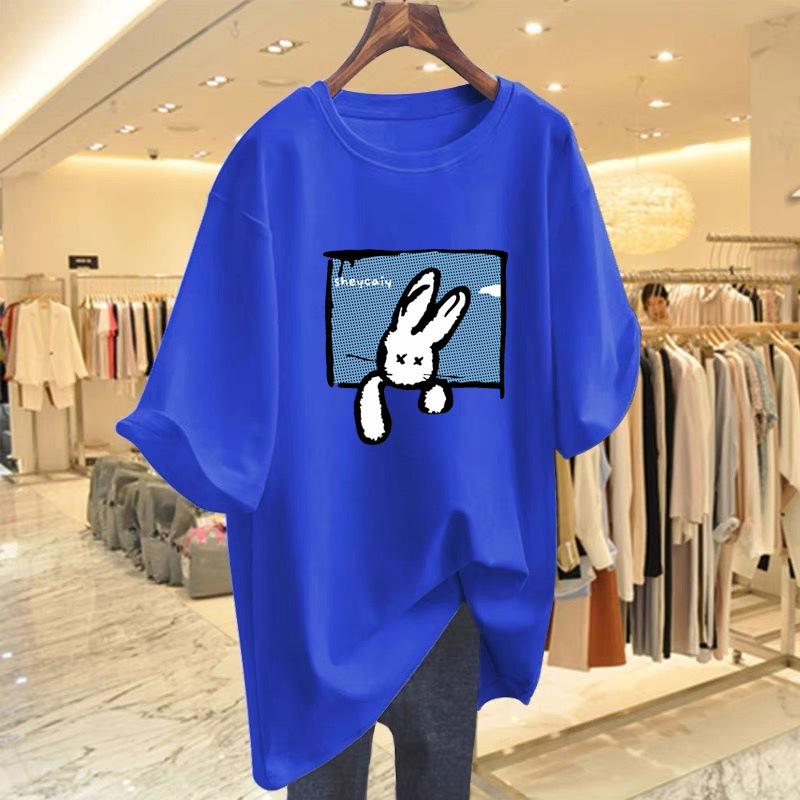 Heavy 100% cotton ns salt new short-sleeved T-shirt women's printing loose design cartoon rabbit top