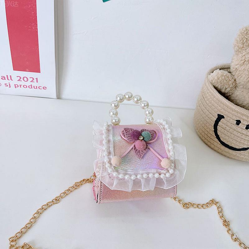 Trendy Mini Pu Crossbody Bag For Kids Featuring Stylish Bow And Pearl Design