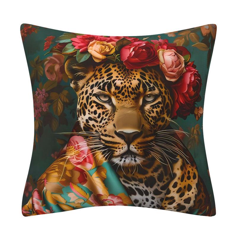 Stylish Dapper Leopard In Purple Pinstripe Suit & Floral Hat – Decorative Throw Pillow Case Cotton Linen Cushion Cover