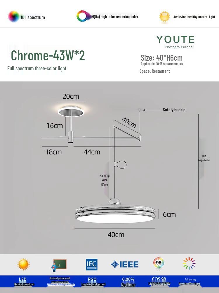 Modern UFO Chandelier: Adjustable Dining Room Light with Full Spectrum Eye Protection