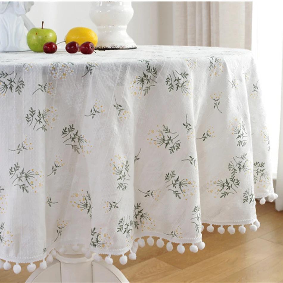 1Pc Tassels Tablecloth,Round Cotton Floral Tea Table Decoration,Table Cover For Kitchen Wedding Dining Room