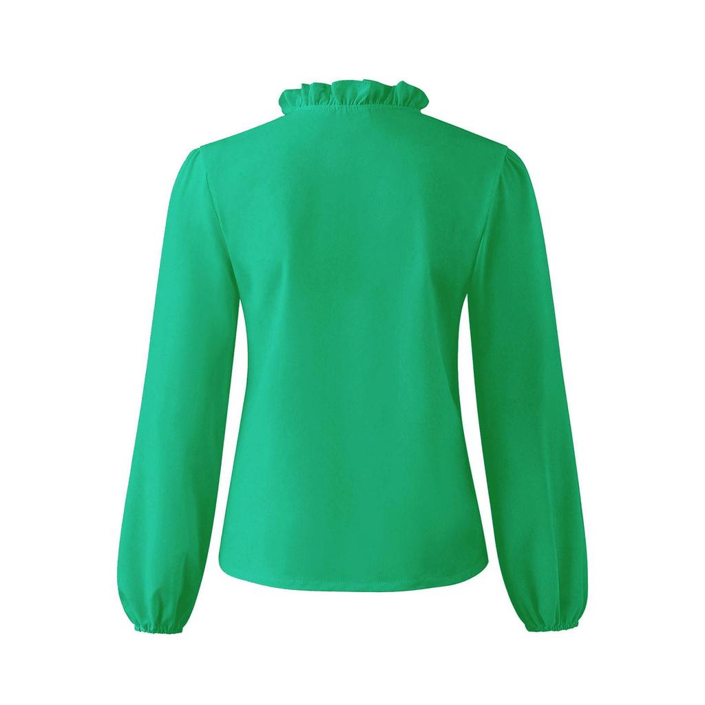 Damska bluzka z długim rękawem i falbankami, europejski i amerykański styl, kolekcja Wiosna/Lato 2025