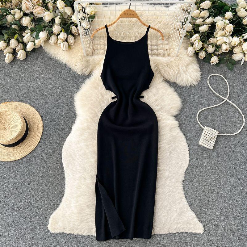 

Шикарное Южная Корея Однотонное Платье-футляр с разрезом и бретелями Black One size