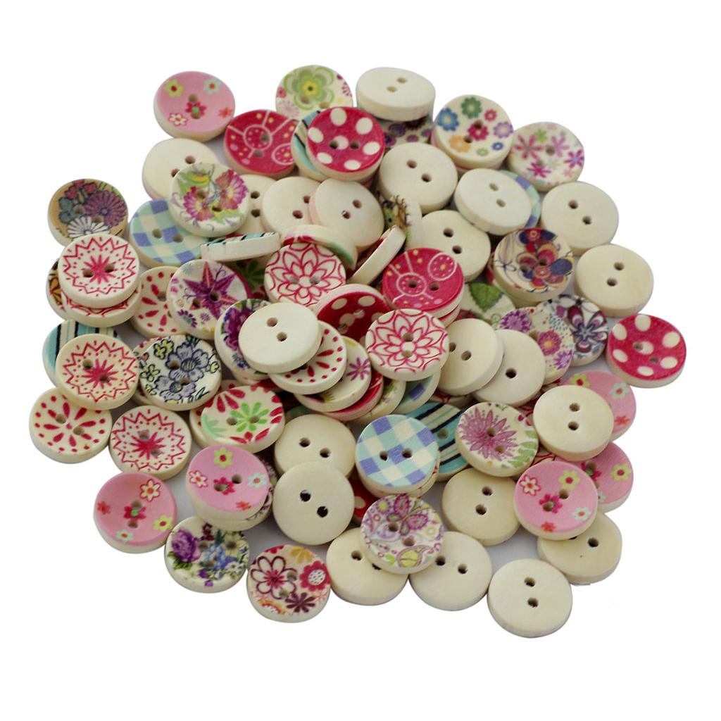 Pack of 100 Painted Colors Round DIY Wooden Buttons for Sewing and Crafting