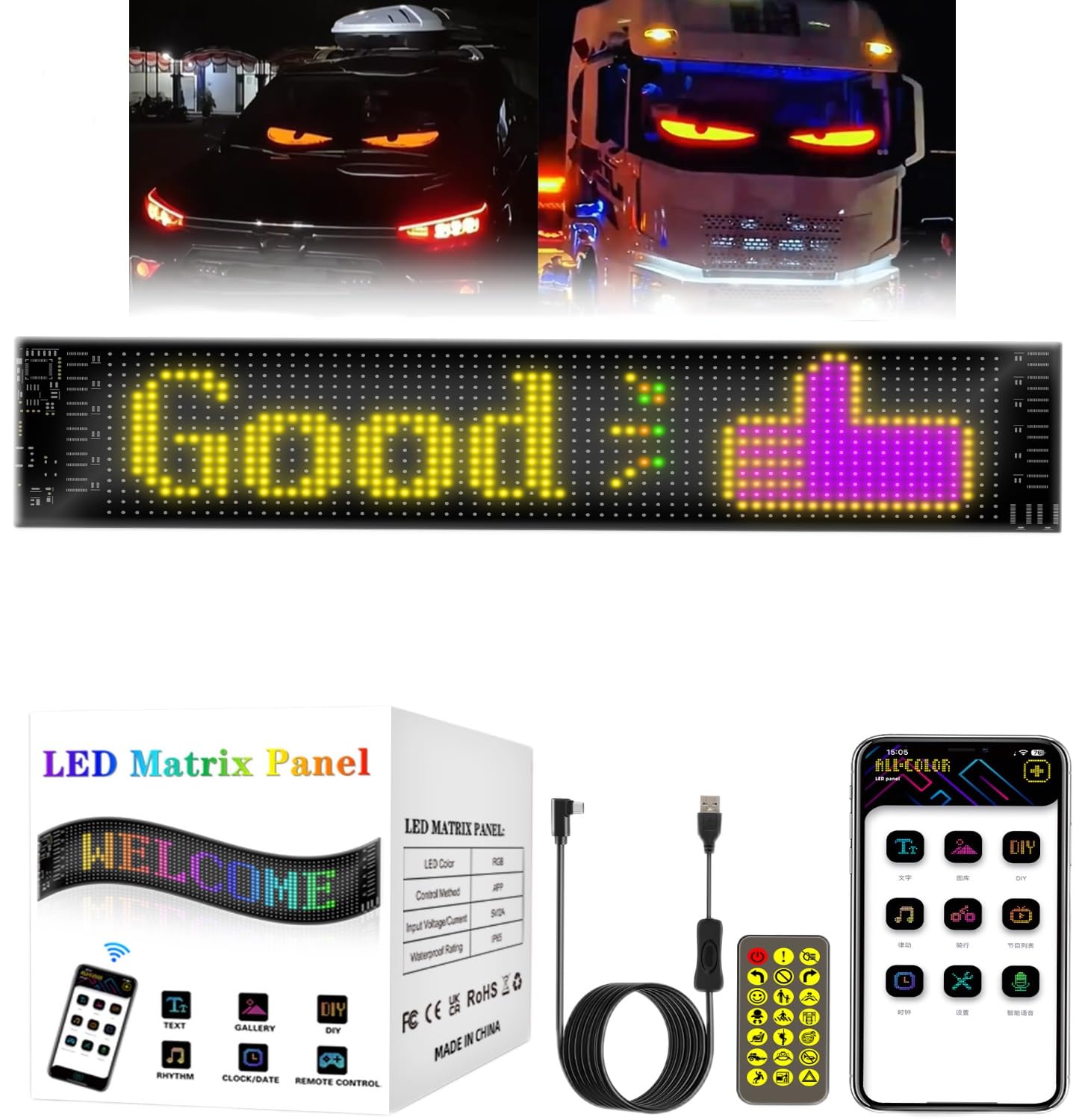 

Devil Eye Light for Car, LED Eye for Car, Flexible LED Panel for Car, Flexible LED Display for Car, Programmable Flex LED Screen, Colorful Eye La