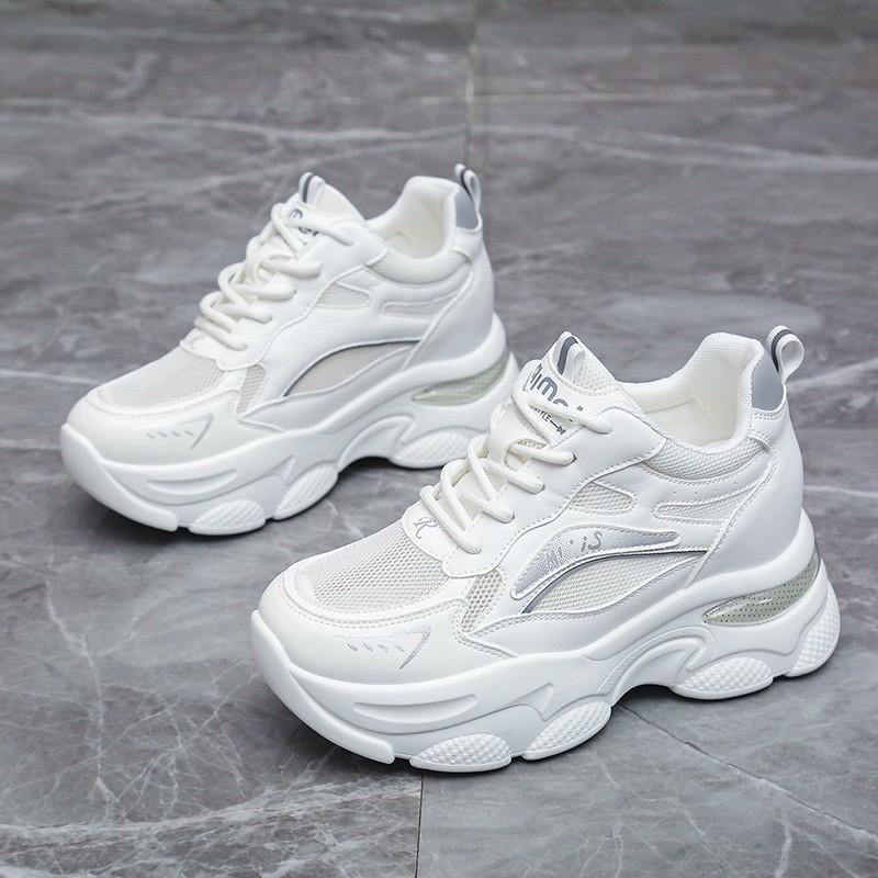 Außenhandel Innenerhöhung Damenschuhe 2025 Frühling und Herbst neue Lederoberfläche Farbabstimmung Freizeitschuhe Plateau Keilabsatz Mode Sport