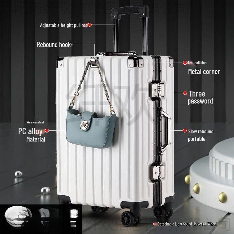Durable Leather Carry-on Trolley Suitcase with Combination Lock for Students and Men
