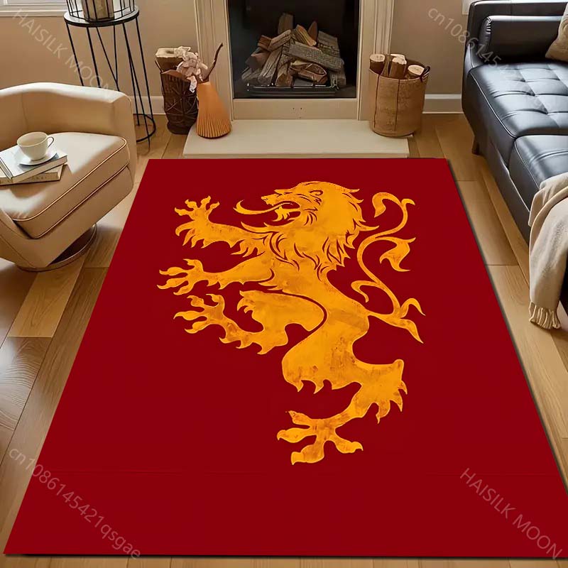 Multiple Sizes Red Background Yellow Lion Emblem Carpet for Living Room Bedroom Sofa Home Decor Rus Non-slip Floor Mat
