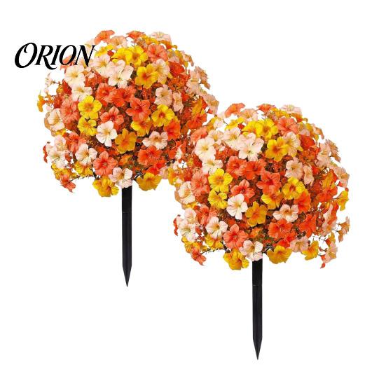 Reusable Plastic Flowers for DIY Crafts Artificial Fall Outdoors, Fake Autumn Topiary Ball, UV Resistant Faux Mums with Ground Plants Home Decor Spike