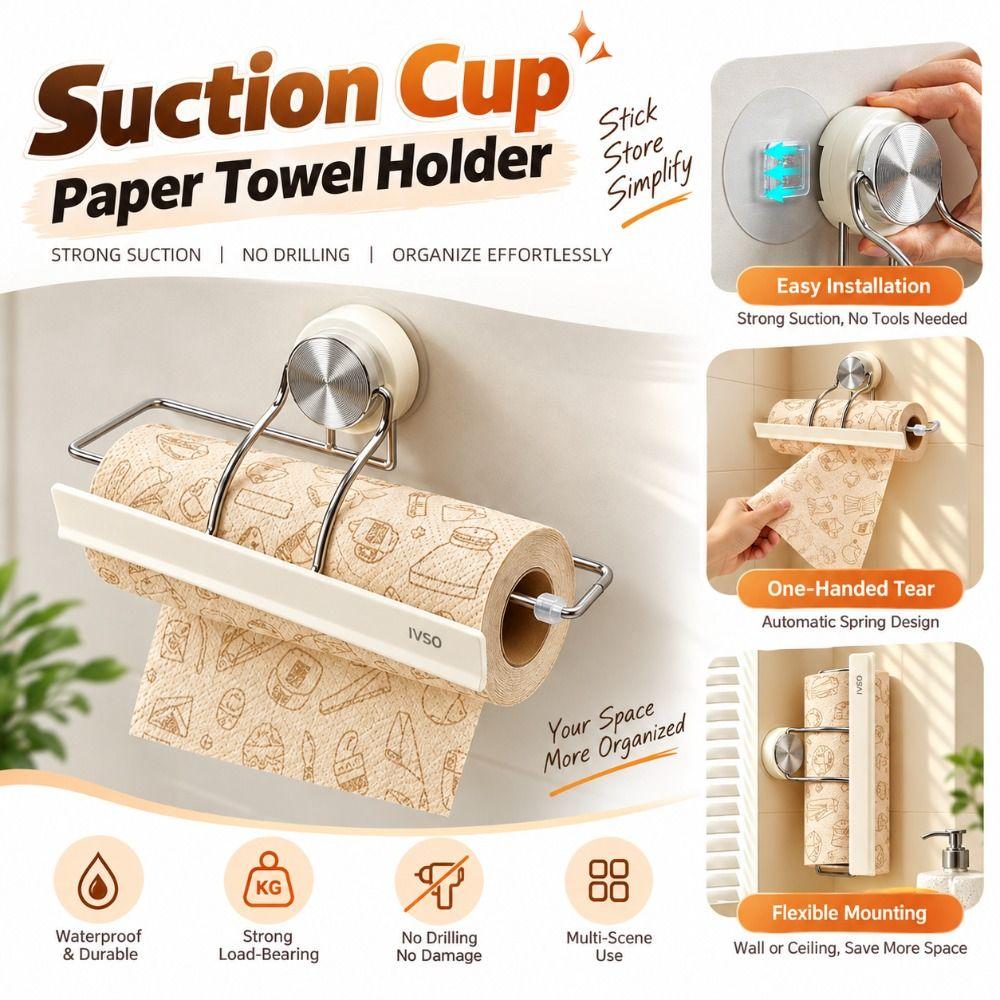 Suction Cup Paper Towel Holder Automatic Paper Locking Paper Roll Holder Countertop Organization