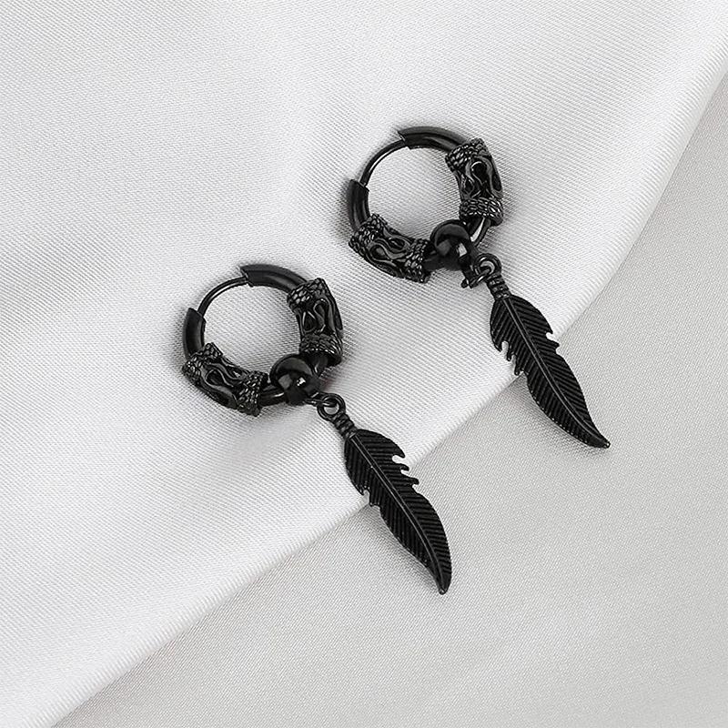 2PCStainless Steel Punk Men's Hoop Earrings For Women Hip Hop Totem Earring For Men Earrings Gothic Ear Stud Jewelry Party Gift