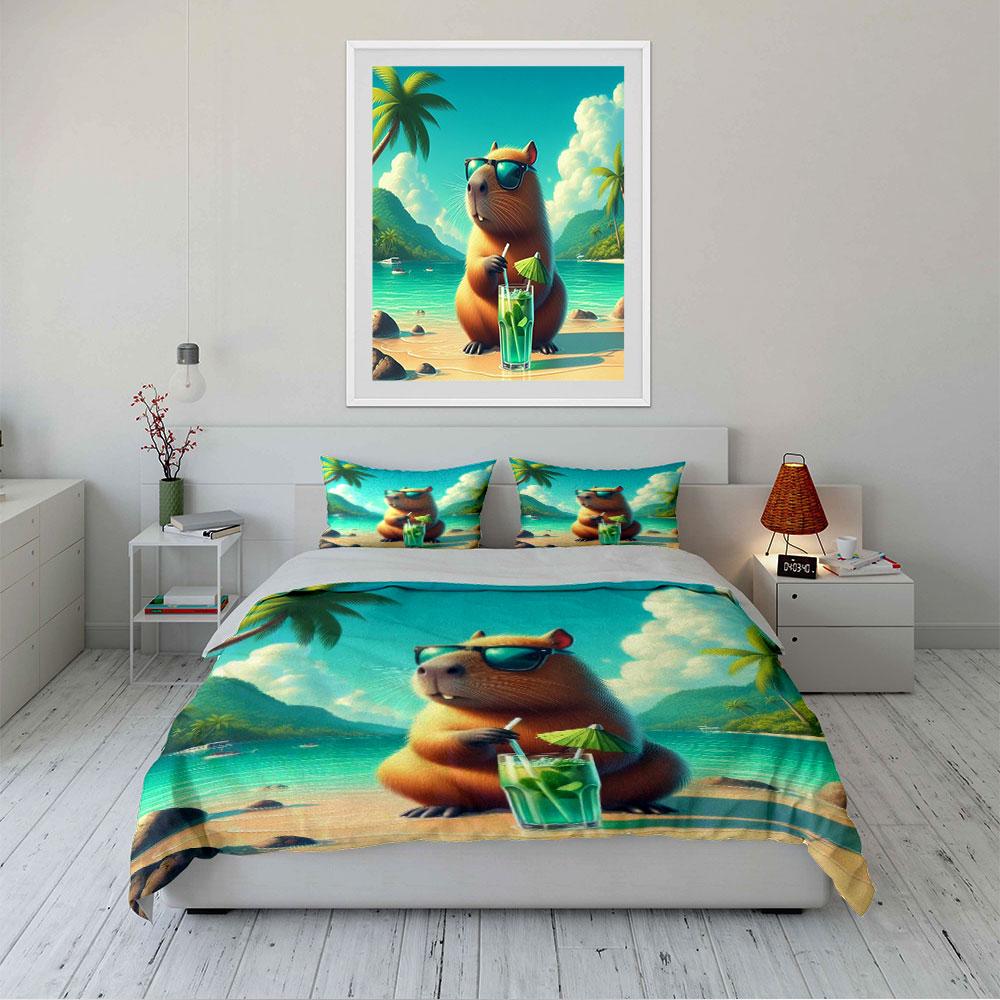 Entspanntes Capybara Strand Design Bettwäsche Bettbezug Set Bettbezug Kissenbezüge (1 * Bettbezug 2 * Kissenbezüge, ohne Bettdecke)