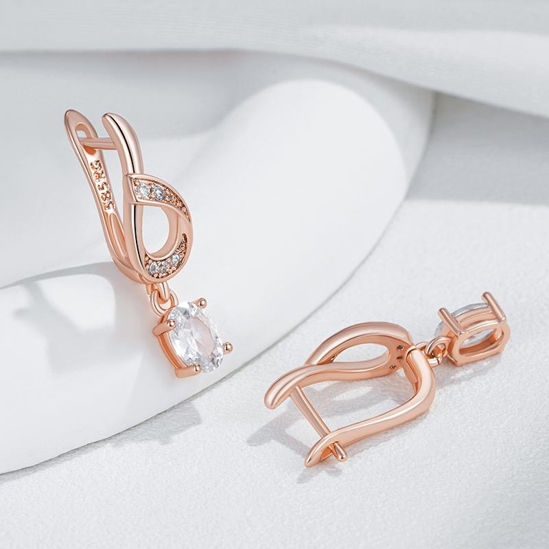 Shiny Natural Zircon Flower Long Drop Earrings For Women Fashion  Rose Gold Color Ethnic Bridal Wedding Jewelry