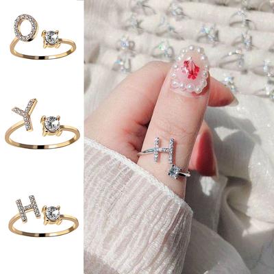 Vrouwen Casual Verstelbare AZ Letter Initial Naam Alfabet Ringen Strass Elegante Nieuwe Stapelbare Ring Gift Sieraden