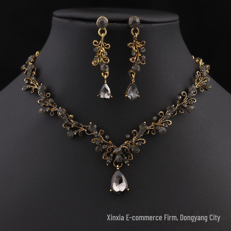 European Style Rhinestone Necklace & Earring Set - Luxury Bridal & Party Jewelry