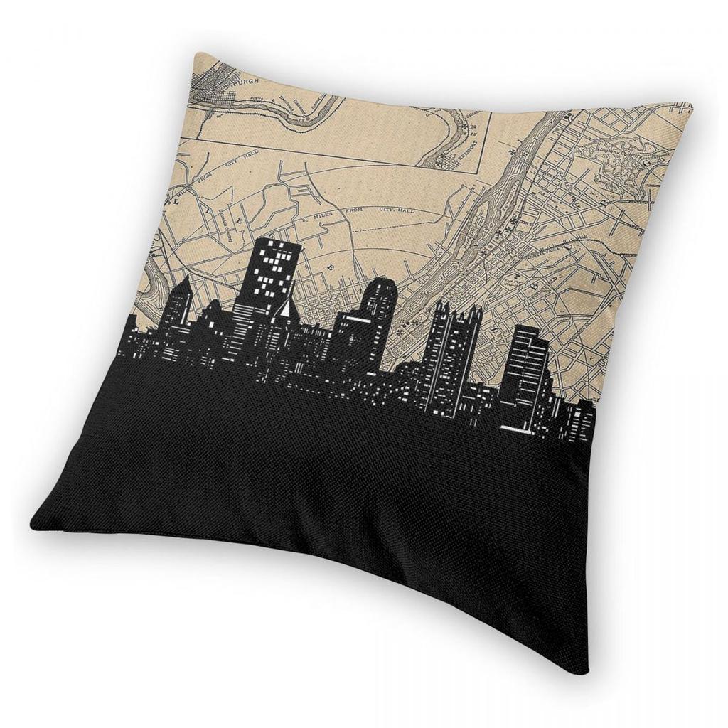 Pittsburgh Skyline Square Pillowcase Polyester Linen Velvet Creative Zip Decorative Car Cushion Case 45x45