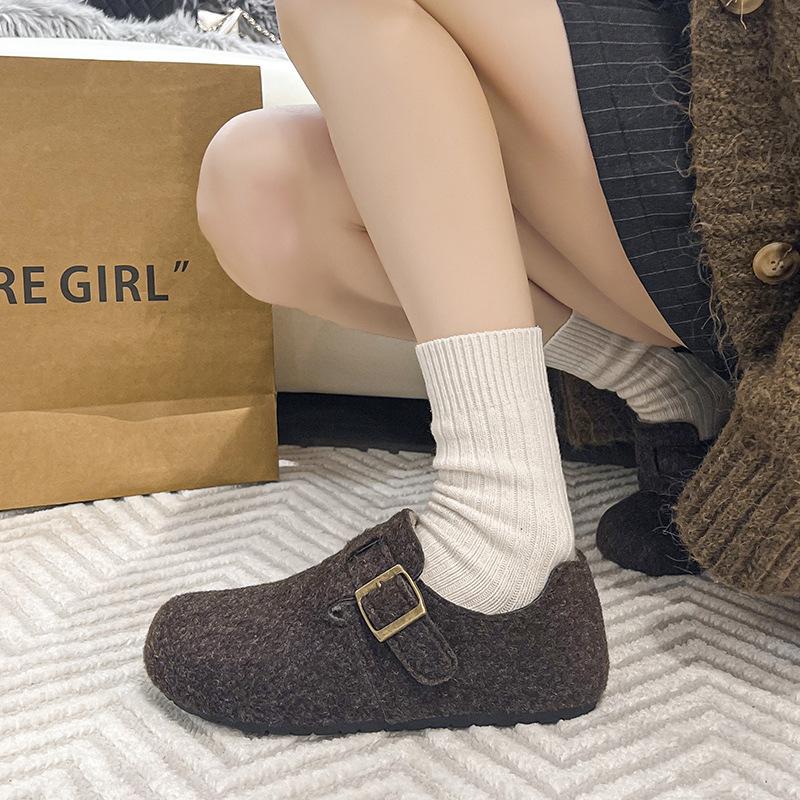 Шерстяные стельки-подъемники, вельветовые для тепла, женские осенне-зимние новые хлопковые туфли, серые фетровые на толстой подошве, пушистые туфли 41 коричневый