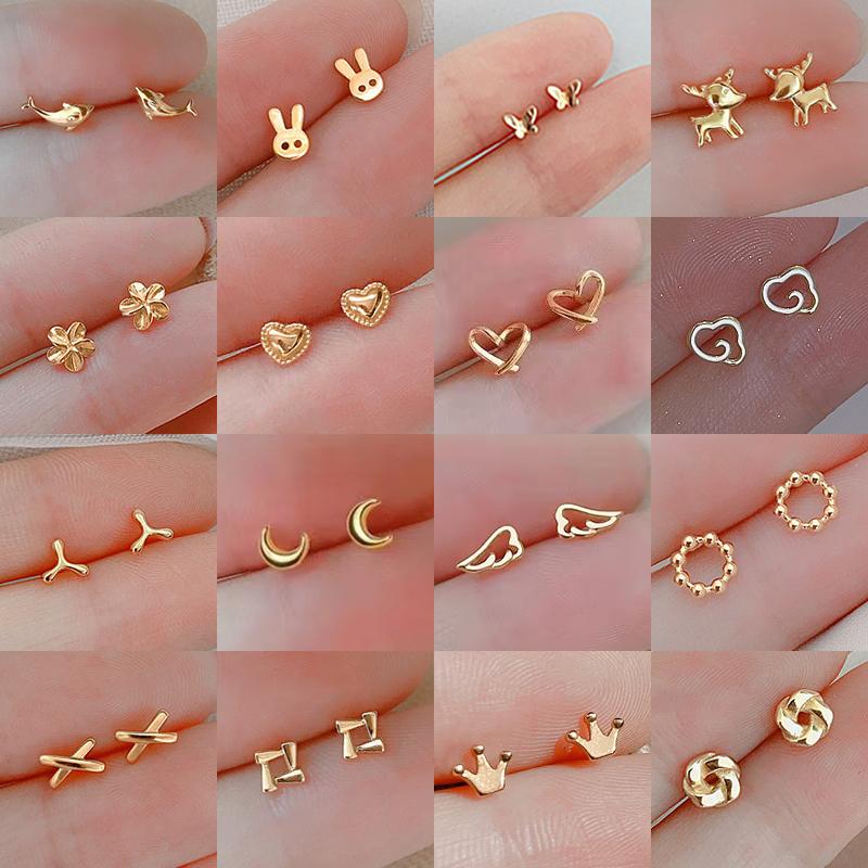 925 Silber Nadeln Gold Farbe Einfach Klein Schmetterling Steckerohrringe für Damen Hypoallergen Tägliches Tragen Ohr Mädchen Piercing Geschenke