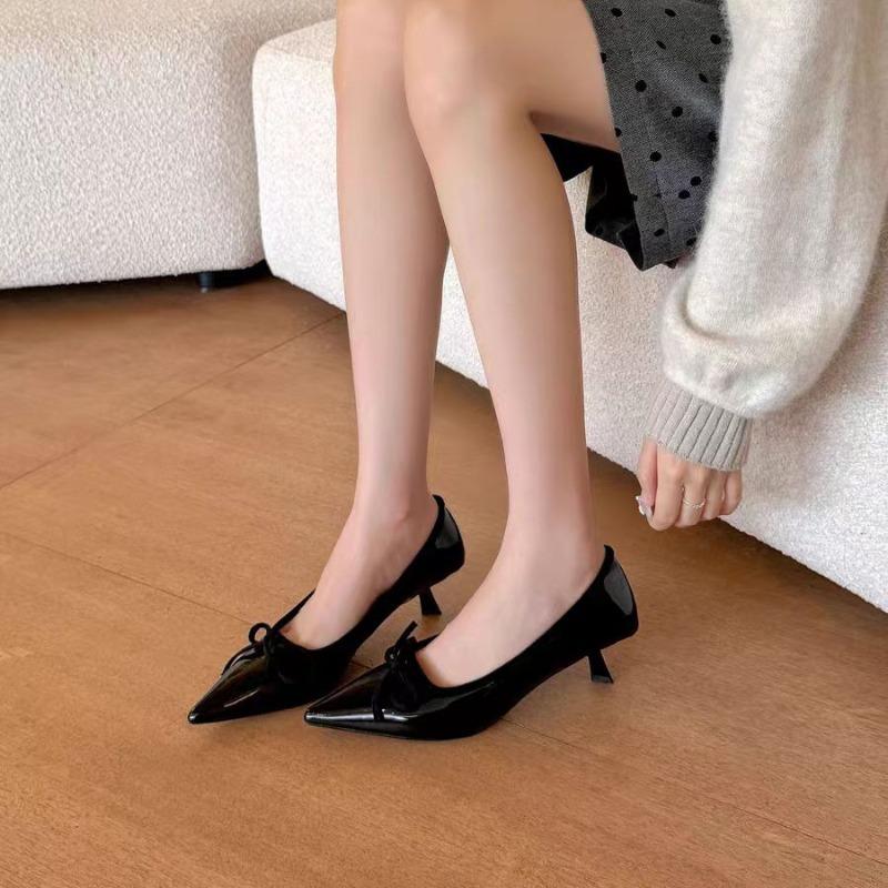 

Fashion New Patent Leather High Heels Women Shoes Elegant Pointed Toe Brand Designer Butterfly-knot Wedding Party Female Slingbacks 35 чёрный