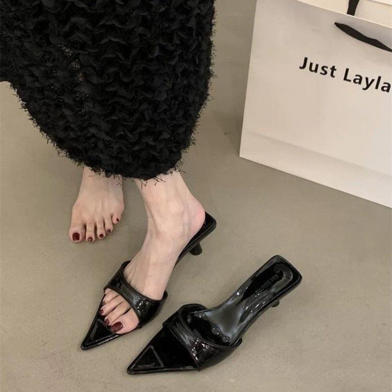 European and American Fashion Leopard Print High-heeled Slippers Women's 2025 New Summer Wear Pointed Sexy Stiletto Open-toed Sandals Women