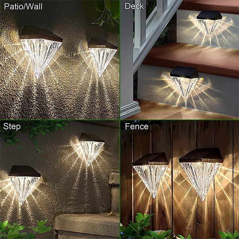 Diamond Solar Fence Light Solar Deck Light Outdoor Waterproof Solar Step Light Solar Wall Light For Garden Yard Patio Stair Post