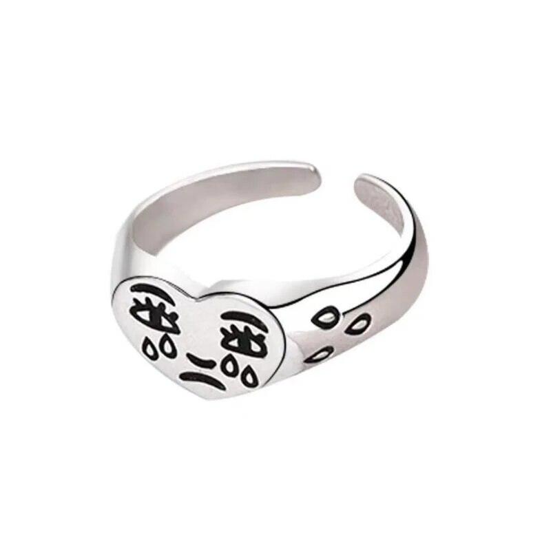 Cute Women Men Simple Design Rings Vintage Owl Frog Smiling Ring For Woman Girl Ancient Silver Color Retro Punk Jewelry Gift