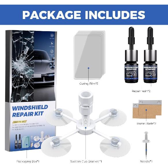Windshield Repair Kit, Quick And Efficiency Glass Repair Fluid, Car Windshield Crack Repair Resin Kit For Fixing Chips, Bulls-Eye, Cracks And