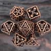 7 Pcs Coppery Skull Head Metal Dice Hollow Metal Polyhedral Dice Set Suitable for Role-Playing RPG  Board Game Card Game
