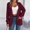 Women Autumn Winter Casual Pocket Solid Color Long Sleeve Knitted Sweater Cardigan