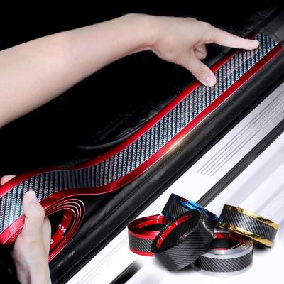 Autocollants de style en Fiber de carbone et caoutchouc, 1M, protecteur de seuil de porte, accessoires de marchandises, seuil de porte en carbone pour accessoires de voiture