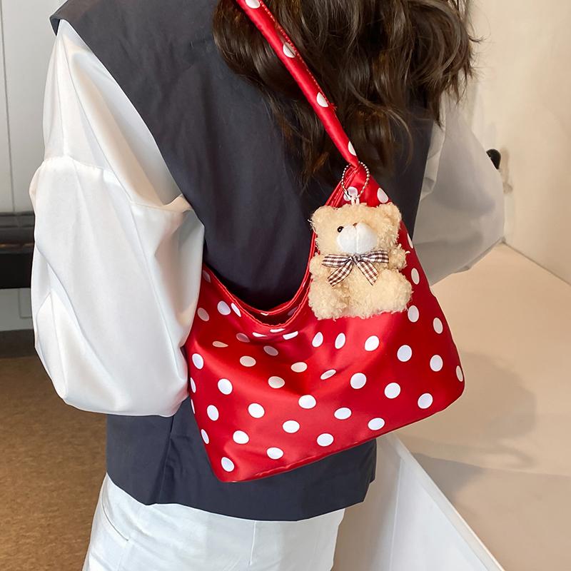 1Pcs Pure Color Polka Dot Shoulder Bag Fashion Armpit Bag Bucket Bag Comes With Pendant