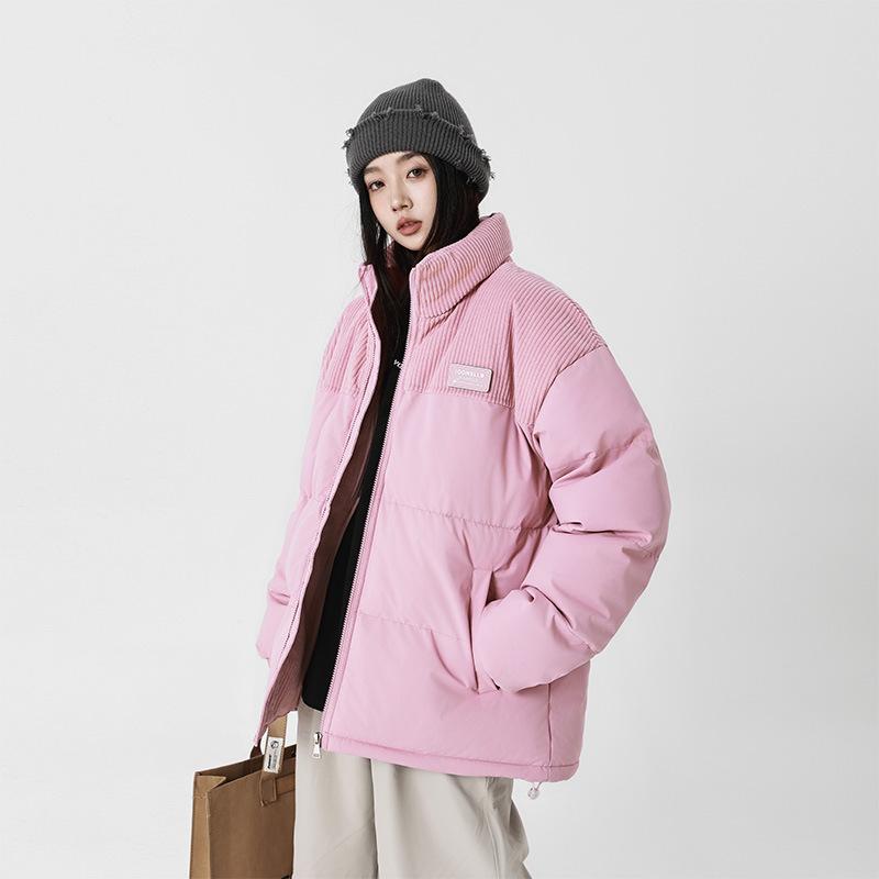 

Контрастные цветные вставки воротник-стойка хлопковая одежда мужская зимняя корейская пуховая хлопковая одежда для пар ранней весны 4XL розовый