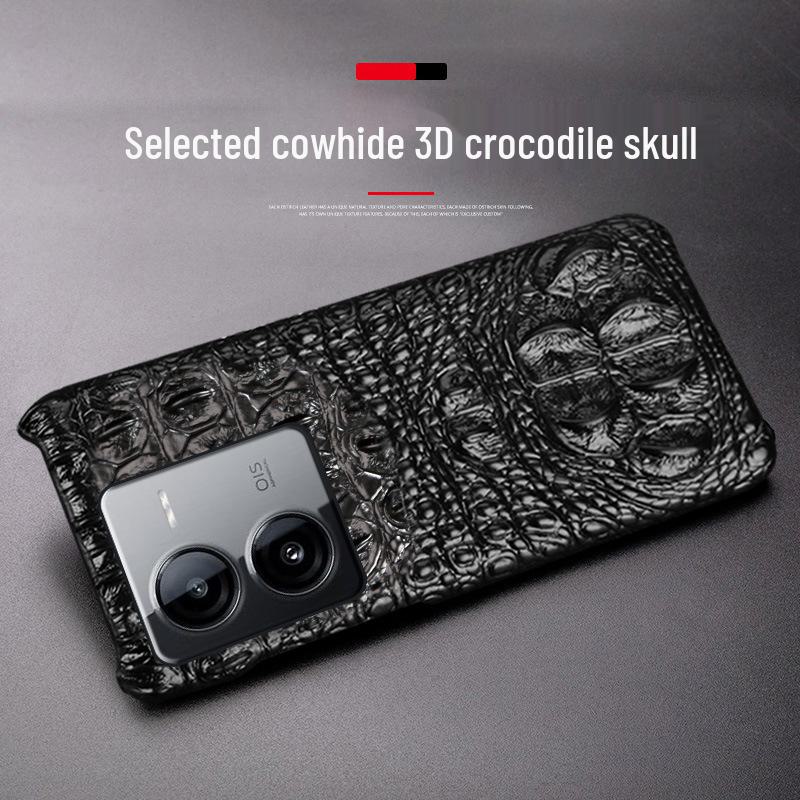 Luxury Genuine Leather Crocodile Skull Half Package Case for iQOO Z5 - High-end Protective Cover